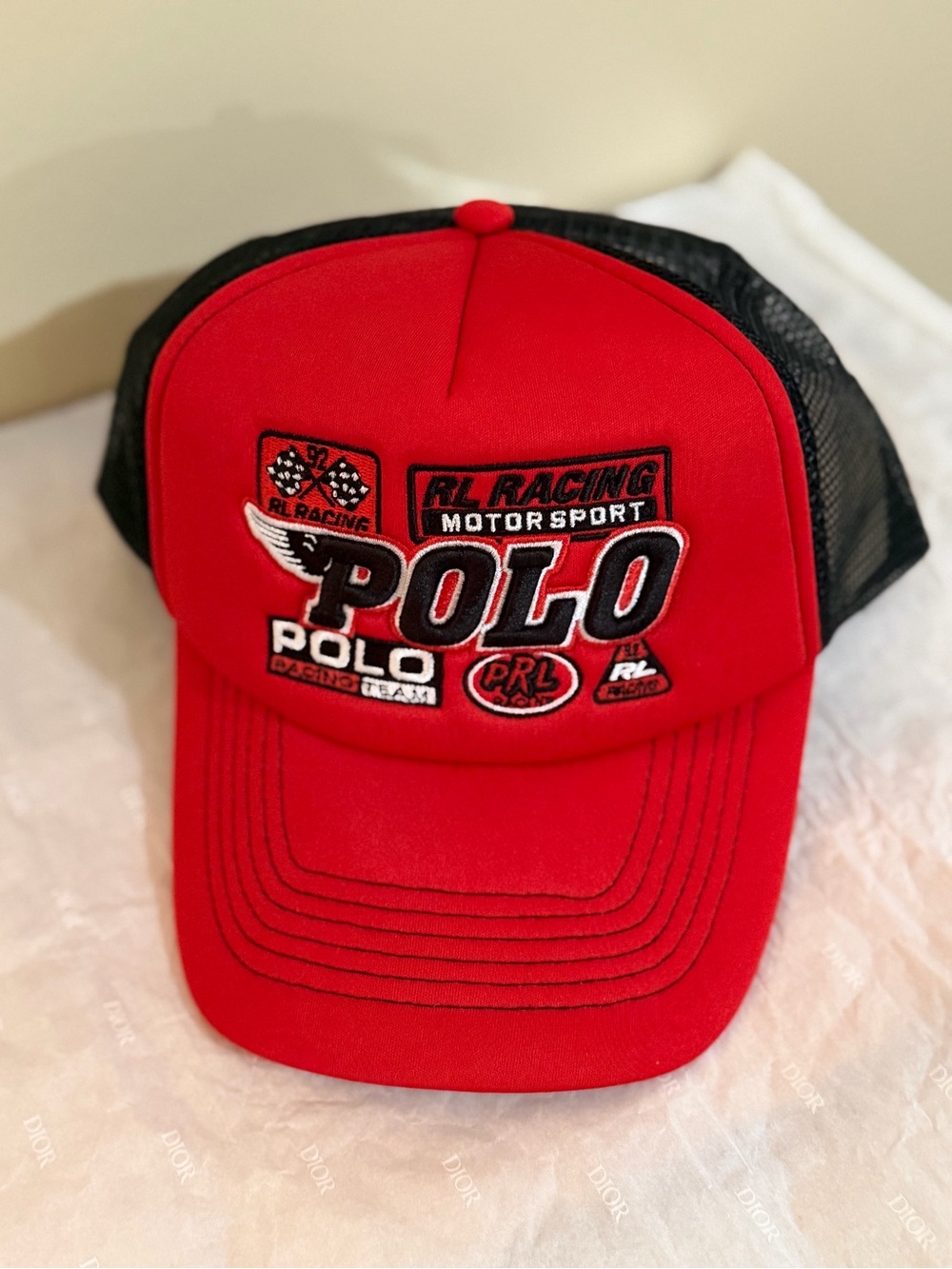 Polo by Ralph Lauren Kids Racing Trucker Hat in Red and Black
